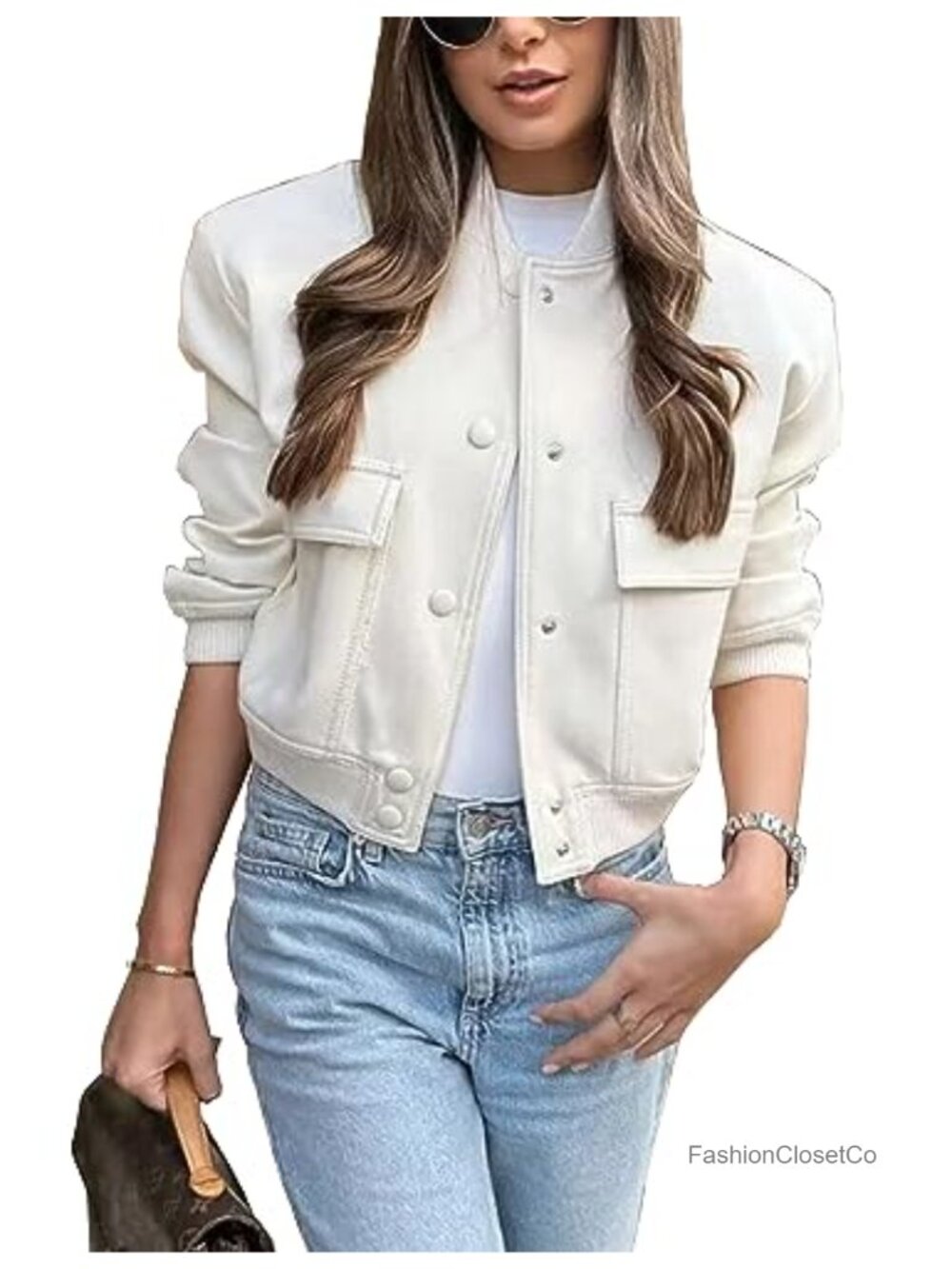 Lightweight Button Down Cropped Bomber Jacket with Pockets